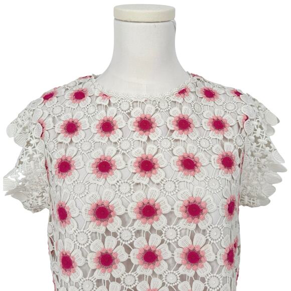 J.Crew Neon Pink Floral Crochet Sleeveless Top Daisy Embroidered XS Lace Boho - Picture 4 of 7